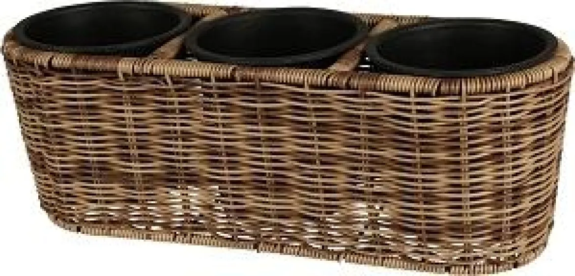 JARDINIERE ROTIN OVALE 3 POTS TAILLE 43X16X15CM