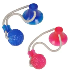 JOUET CORDE AVEC VENTOUSE 46CM BLEU OU ROUGE