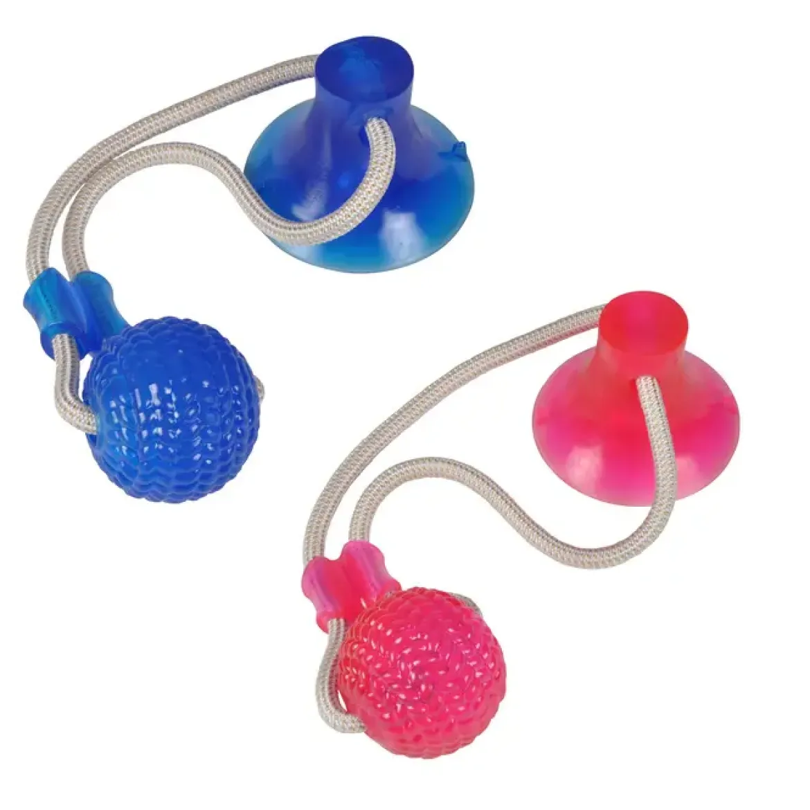 JOUET CORDE AVEC VENTOUSE 46CM BLEU OU ROUGE