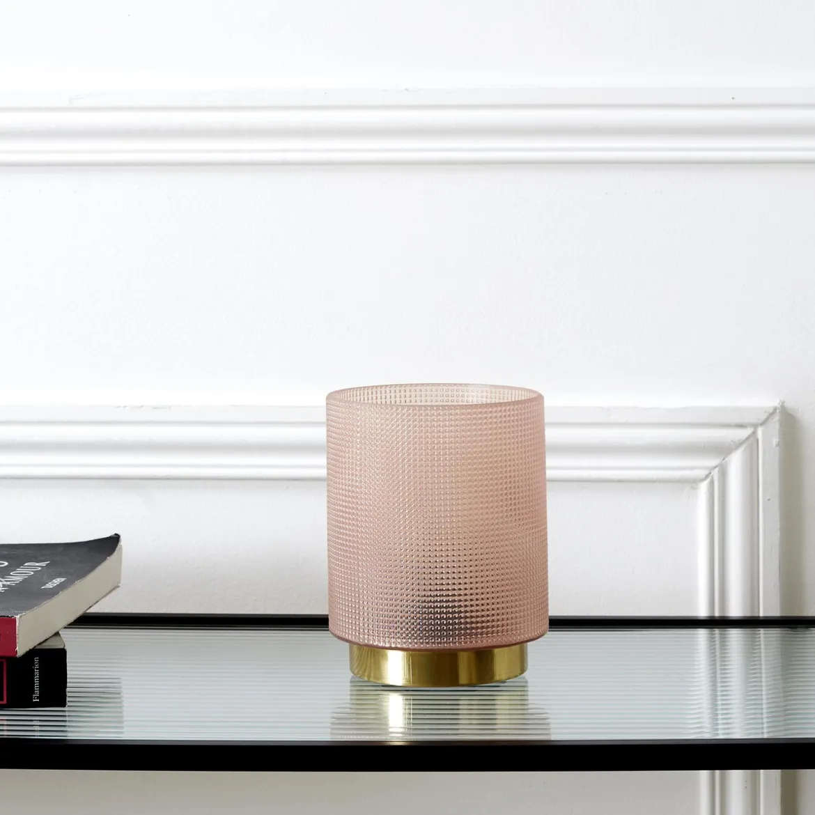 LAMPE A POSER VERRE EMBOSSE ROSE