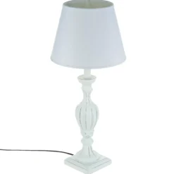 LAMPE BOIS PATINE BLANC H.56CM