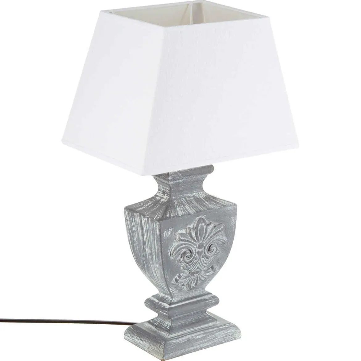 LAMPE BOIS PATINE GRIS H.53.5CM