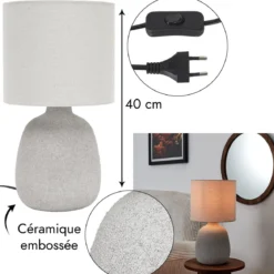 LAMPE CERAMIQUE EMBOSSEE H.40CM