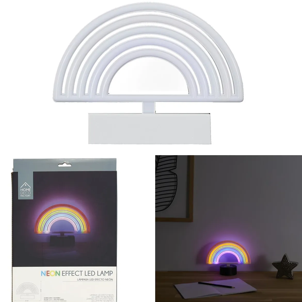 LAMPE LED EFFET NEON ARC EN CIEL PILES