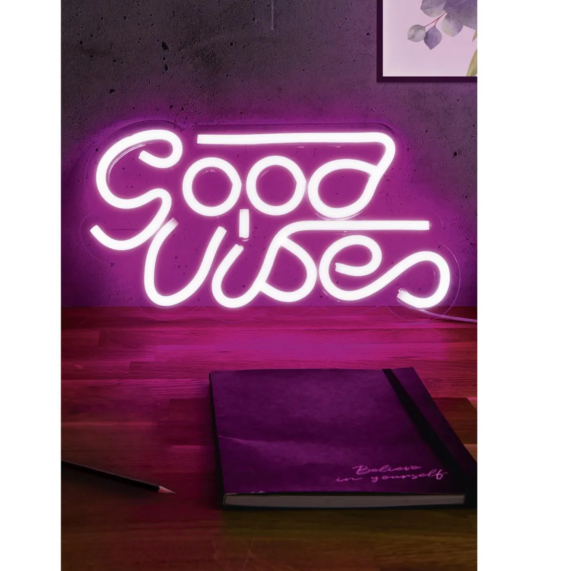 LAMPE LED EFFET NEON GOOD VIBES USB