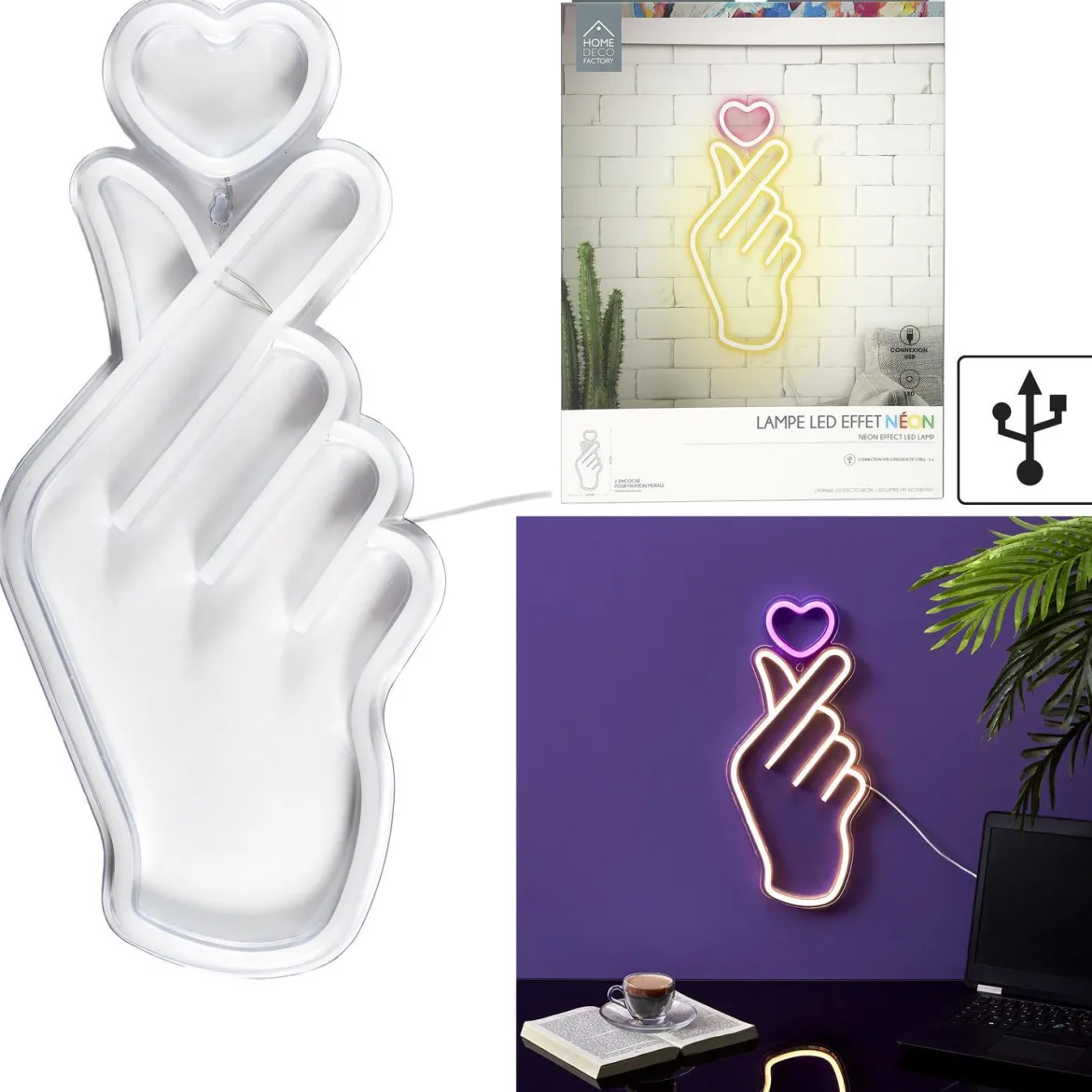 LAMPE LED EFFET NEON SIGNE COEUR USB