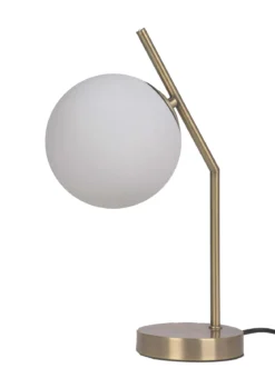 LAMPE METAL DORE GLOBE VERRE BLANC