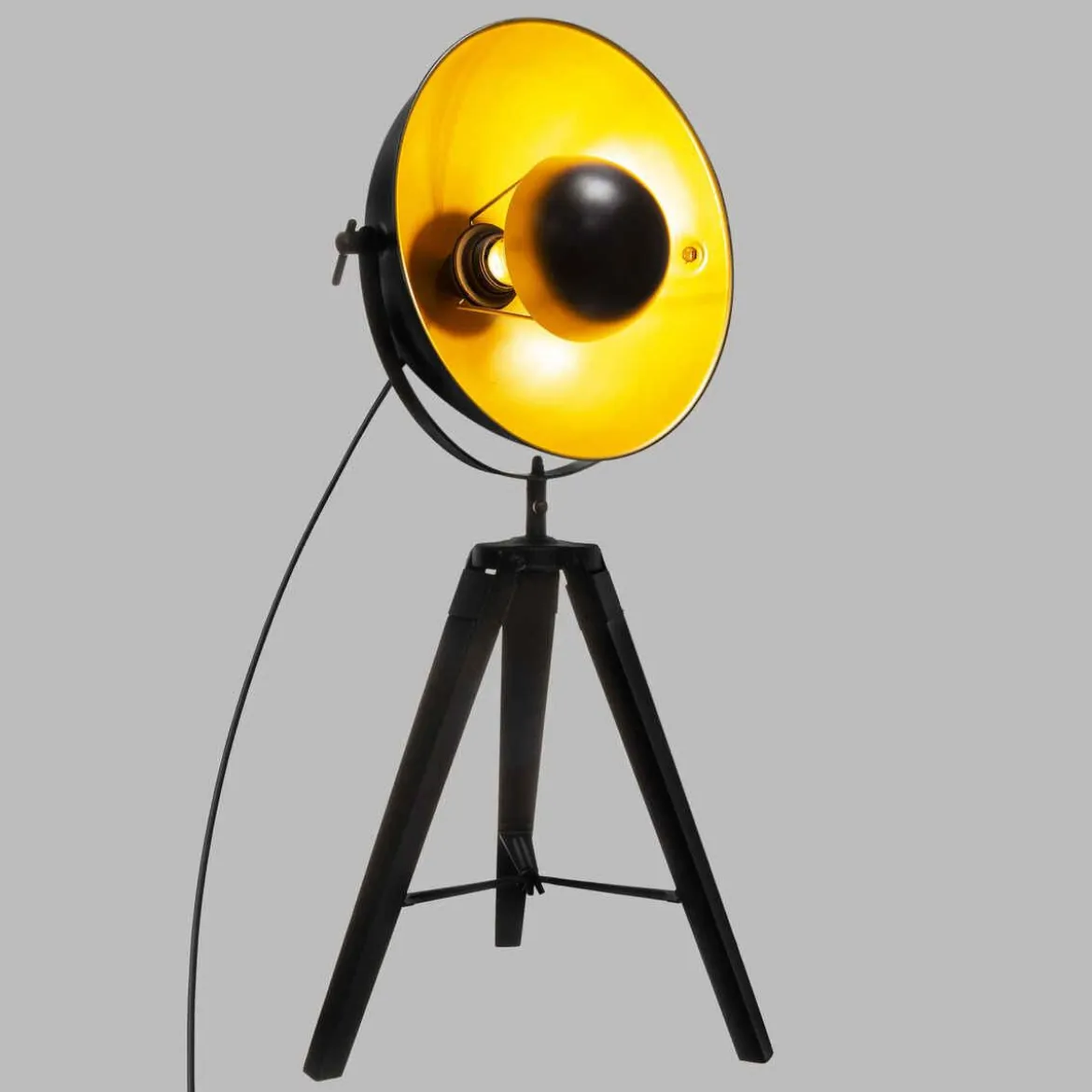 LAMPE TREPIED METAL ET PAULOWNIA LAHTI NOIR H.70CM