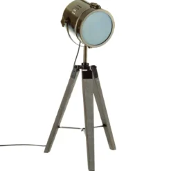 LAMPE TREPIED PIN ET ACIER EBOR BRONZE H.68CM