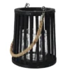 LANTERNE NOIRE AJOUREE ANSE CORDE 16X18CM