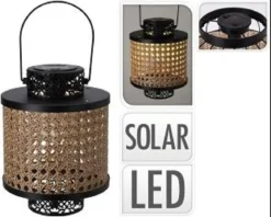 LANTERNE SOLAIRE METAL ASPECT ROTIN 17X22CM