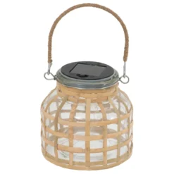 LANTERNE SOLAIRE NIKY VERRE ROTIN H.12CM