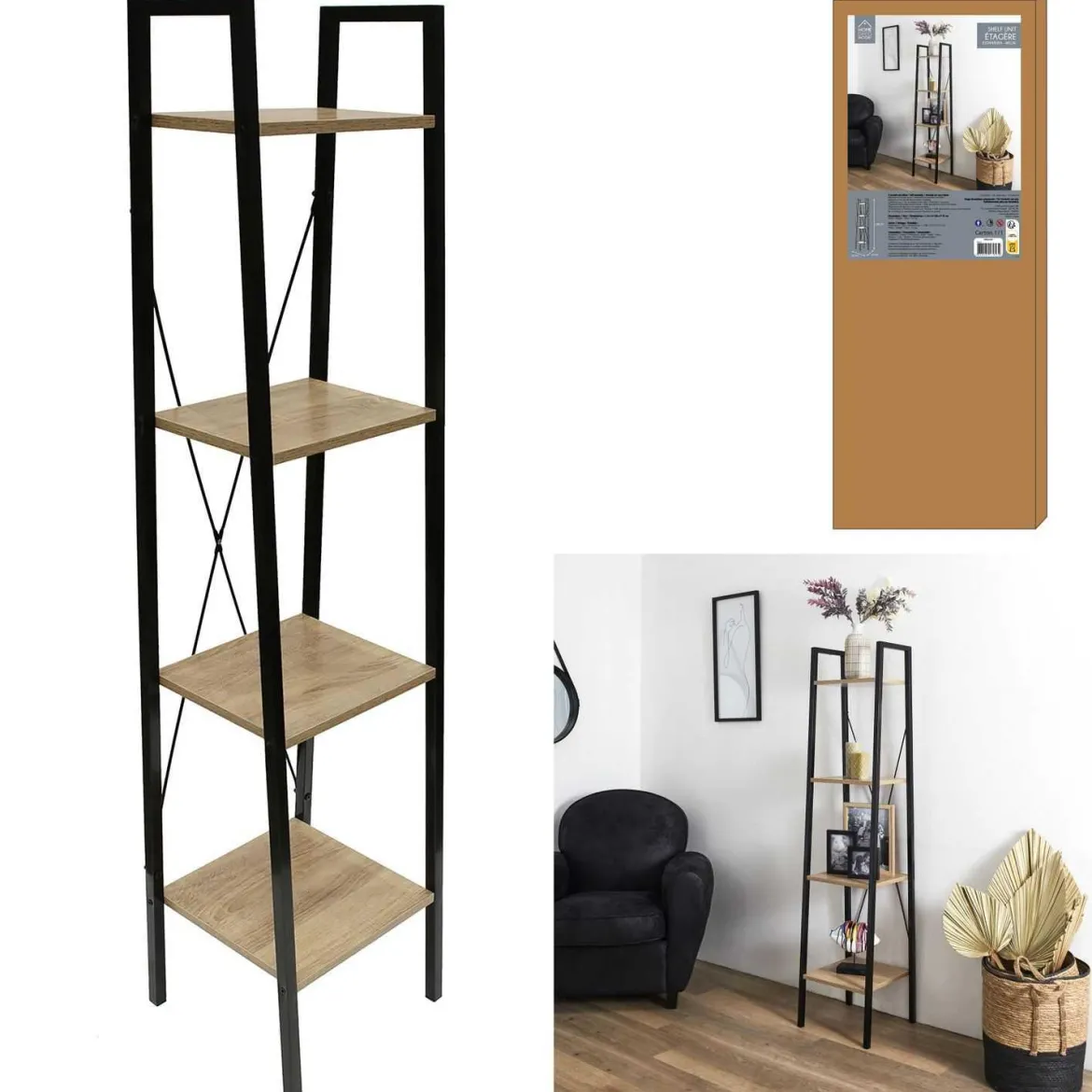 LOKA ETAGERE BOIS ET METAL 148X34X32CM