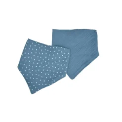 LOT 2 BAVOIRS BANDANA GAZE DE COTON 16X41CM BLEU FONCE