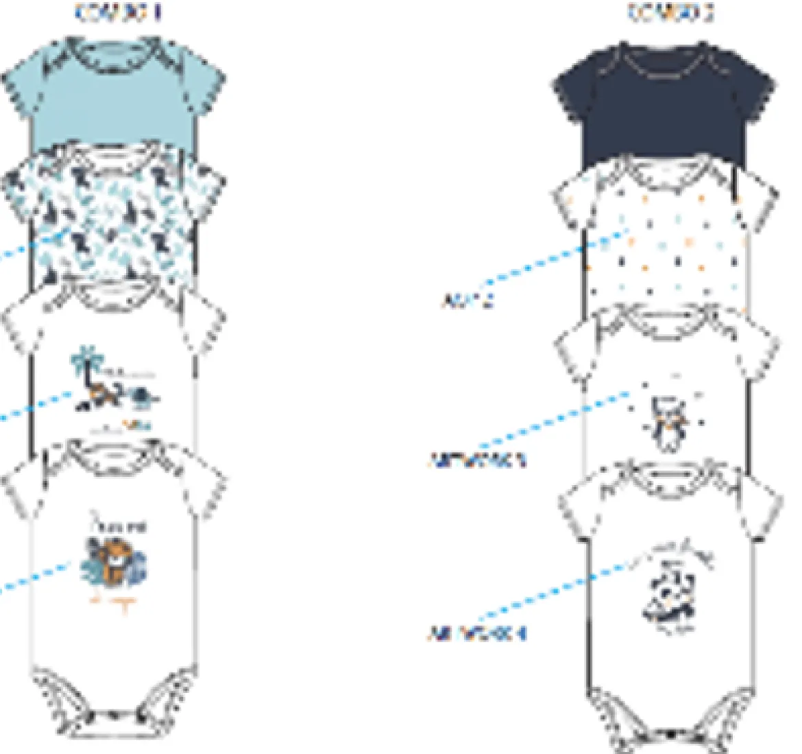 LOT 4 BODIES MANCHES COURTES BLEU 3 A 23 MOIS