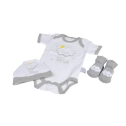 LOT BODY BONNET ET CHAUSSETTES TAILLE NAISSANCE COTON GRIS