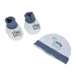 LOT BONNET CHAUSSONS NAISSANCE COTON DINO WORLD
