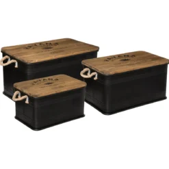 MALLE METAL BOIS NOIR CUBA D.60.1X37.8X33.1CM