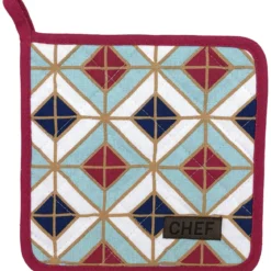 MANIQUE CHEF GEOMETRIC 20X20CM COTON FRAMBOISE