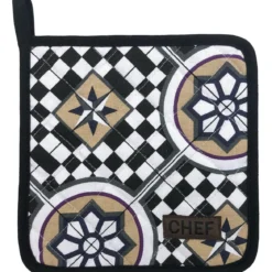 MANIQUE CHEF MOSAIQUE 20X20CM COTON FRAMBOISE