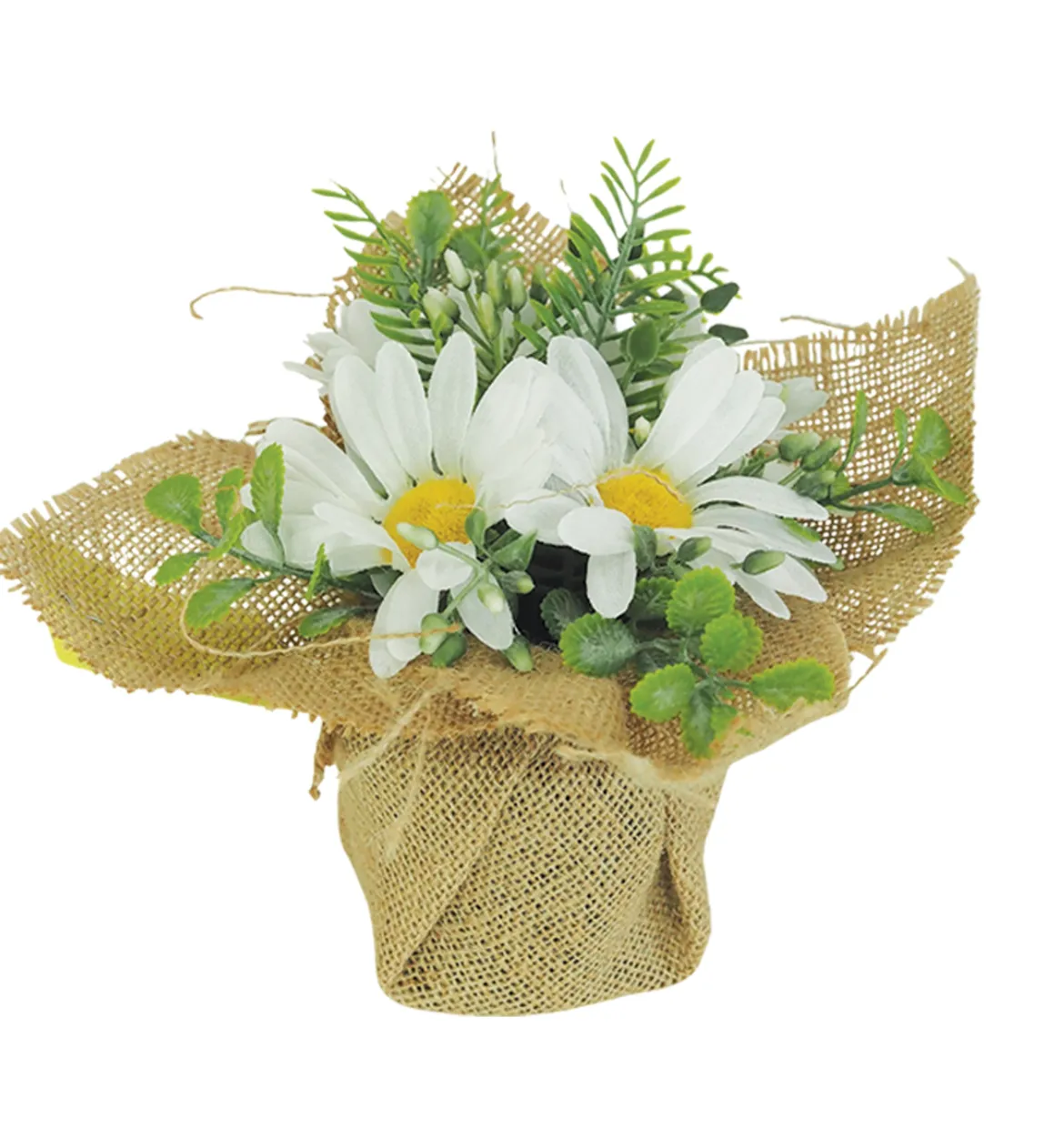 MARGUERITES POT TOILE JUTE POT H.18CM BLANC