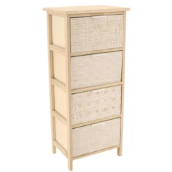 MEUBLE 4 TIROIRS IMPRIMES POIGNEE METAL NATUREL BLANC