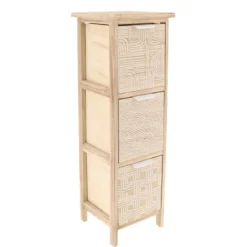 MEUBLE 3 TIROIRS IMPRIMES POIGNEE METAL NATUREL BLANC