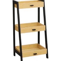 MEUBLE BAMBOU FORME PYRAMIDE 3 ETAGERES POIGNEES METAL CEBU