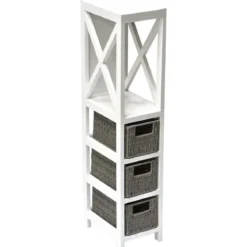MEUBLE BLANC 1 ETAGERE 3 PANIERS PAPIER TRESSES BLANC