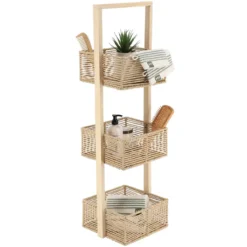 MEUBLE BOIS 3 PANIERES PAPIER NATUREL