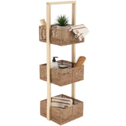 MEUBLE BOIS 3 PANIERES PAPIER NATUREL MOCHA