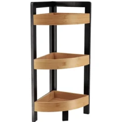 MEUBLE D ANGLE 3 ETAGERES NOIR BAMBOU