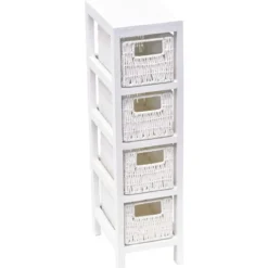 MEUBLE MDF BLANC 4 PANIERS PAPIER TRESSES BLANC