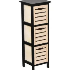 MEUBLE MDF PAULOWNIA 3 TIROIRS BICOLORE NOIR NATUREL