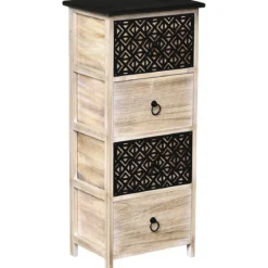 MEUBLE MDF PAULOWNIA NATUREL 4 TIROIRS POIGNEES METAL RONDE
