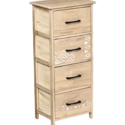 MEUBLE MDF PAULOWNIA NATUREL 4 TIROIRS POIGNEES METAL NOIR