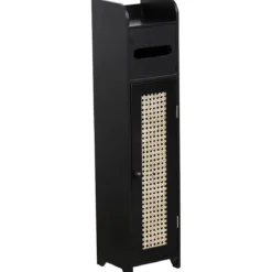 MEUBLE RESERVE ET DEROULEUR PAPIER WC 1 PORTE NOIR NATUREL
