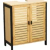 MEUBLE SOUS LAVABO BAMBOU 2 PORTES POIGNEES METAL 1 ETAGERE