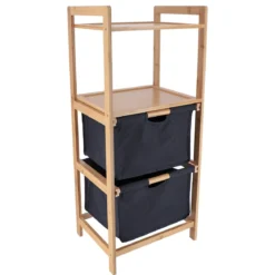 MEUBLE BAMBOU 2 PANIERES ETAGERES NOIR BAMBOU
