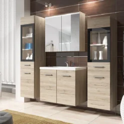 MEUBLE DE SALLE DE BAIN SUSPENDU AVEC MIROIR BLANC