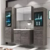 MEUBLE DE SALLE DE BAIN SUSPENDU AVEC MIROIR MARRON FONCE