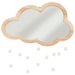 MIROIR BOIS NUAGE POMPON 40X36CM