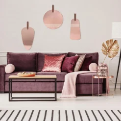 MIROIR CUIVRE ROSE A SUSPENDRE ANSE PU