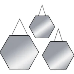 MIROIR HEXAGONAL METAL CHAINE X3 NOIR