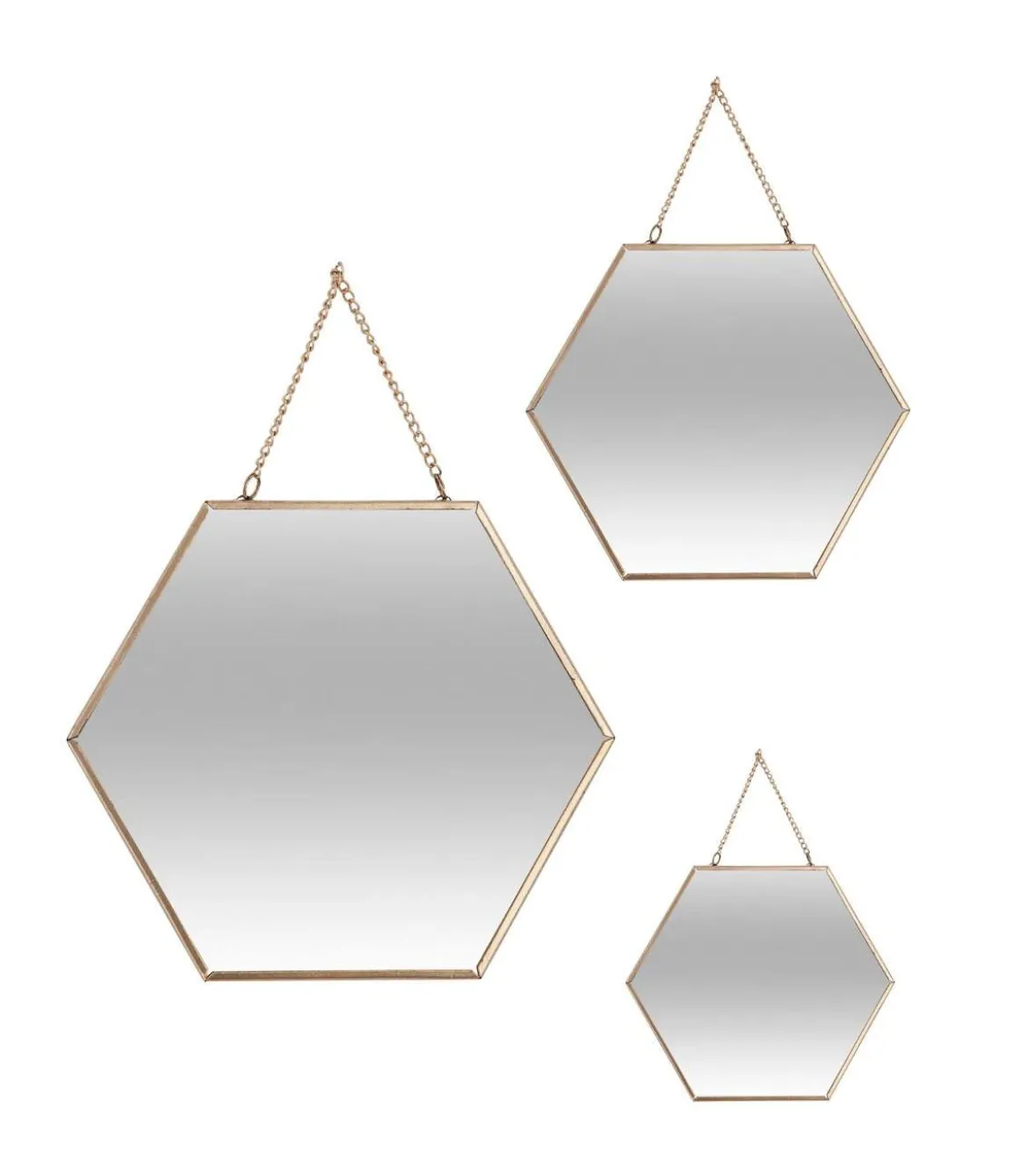 MIROIR HEXAGONAL METAL CHAINE X3 OR