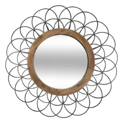 MIROIR METAL BOIS FLEUR D.90CM