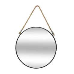 MIROIR METAL ROND CORDE NOIR D.38CM