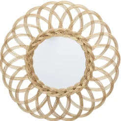 MIROIR ROTIN FLEUR D.50CM DORE