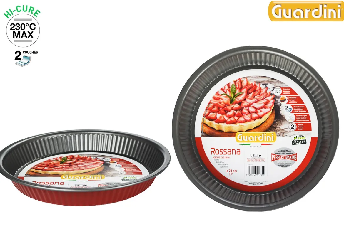 MOULE TARTE D.28CM ACIER ANTI ADHERENT ROUGE ROSSANA