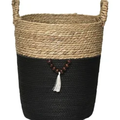 MOYENNE PANIERE RONDE DECO NATUREL NOIR